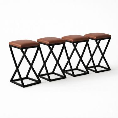 Imagem de Kit 4 Banqueta Baixa Bancada 50 Cm Bar Cozinha Balcão Corino Marrom