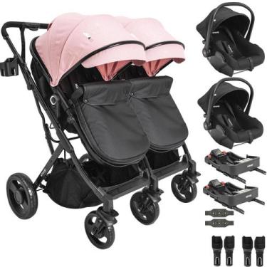 Imagem de Carrinho Kiddo Gemeos 2 Bebe Conforto Colinho 2 Base ISOFIX Vox II Ros