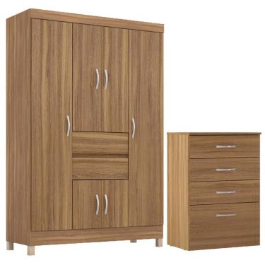 Imagem de Kit Guarda Roupa Solteiro Ecom II 6 Portas Porta de Giro 2 Gavetas Branco Demóbile