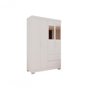 Imagem de Guarda Roupa Solteiro Estrela Premium 4 Portas Bater 2 Gavetas MDP com Espelho Branco S...