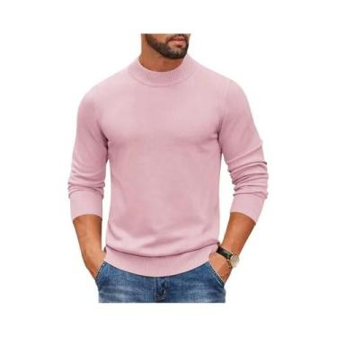 Imagem de Suéter Masculino De Tricô Canelado Gola Alta Falsa, Corte Slim, Pesado