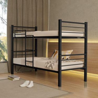 Imagem de Beliche Solteiro Cristal Vira 2 Camas com Grade de Proteção e Escada Preto