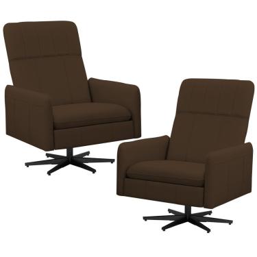 Imagem de Kit 2 Poltronas Reclinável Giratória Lutor L06 Couro Marrom Lyam Decor