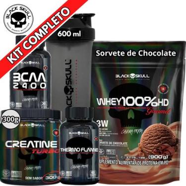 Imagem de Kit Suplemento Whey 100% HD REFIL Gourmet 900g + Creatina Turbo 300g +