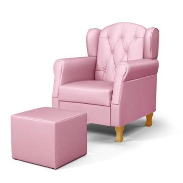 Imagem de Poltrona de Amamentação Pés Madeira e Puff Letícia Sintético Rosa - Ph