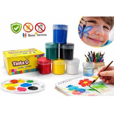 Imagem de 12 Tinta Guache 6 Cores cada 15ml Atóxica Escolar Infantil Desenhos - 