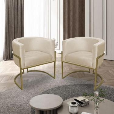 Imagem de Kit 02 Poltronas para Sala Decorativa Luna Base Ferro Dourado Veludo B