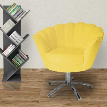 Imagem de Poltrona Estofada Com Base Giratória de Metal Pétala Suede Amarelo - L