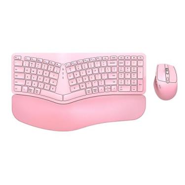 Imagem de Teclado e mouse Combo EDJO Ergonomic Bluetooth/2.4G rosa