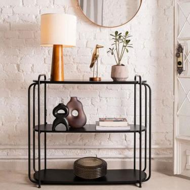 Imagem de Aparador Orla em Metal Design Minimalista com 3 Prateleiras para Decoração Preto