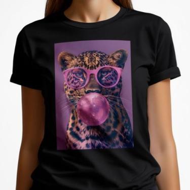 Imagem de Camiseta Feminina Tigre Óculos Rosa Bolha Estampa Moderna Camisa Casua
