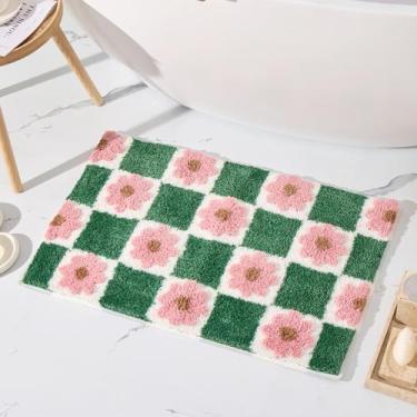 Imagem de Tapete de banho ORTIGIA Cute Green Checkered Rosa Floral 50x80cm