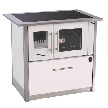 Imagem de Fogão a Lenha Fornos Pinhal Eclipse Direito Branco Chapa Vitroceramica N2 com Forno Inox