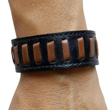 Imagem de Bracelete Pulseira Masculina Couro Genuíno Fivela Ajustável RMarq Coll