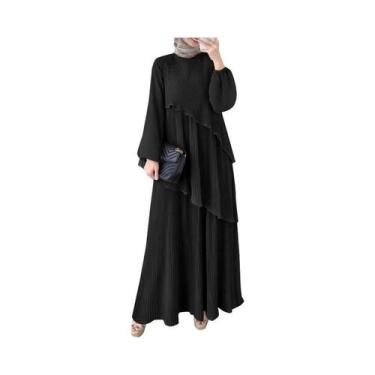Imagem de Vestido Abaya Elegante Com Mangas Em Patchwork Para Mulheres, Maxi Com
