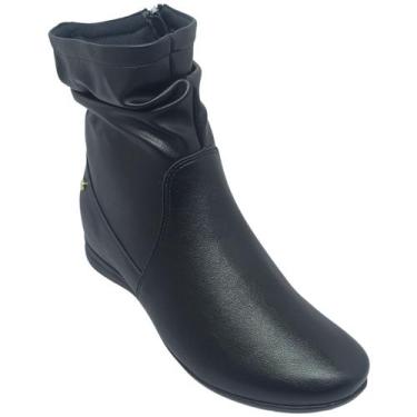 Imagem de Bota Comfortflex Feminina com Franzido e Pin Dourado, Preto, 35