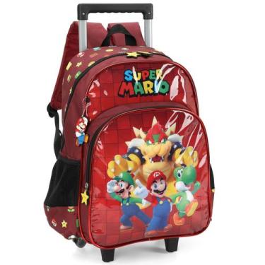 Imagem de Mochila De Rodinhas Infantil Escolar Menino Super Mario Bros, Vinho