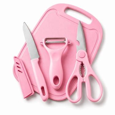 Imagem de Kit Cozinha 4 Peças Faca Tesoura Descascador Tábua - Genérica