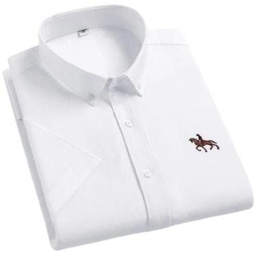 Imagem de Camisa Oxford Masculina plus Size De Verão 100% Algodão Manga Curta Bo