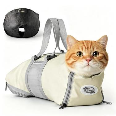 Imagem de Bolsa de tosa para gatos Cinf M com focinheira bege e cinza M
