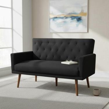 Imagem de Namoradeira Decorativa Aurora Suede Preto Pés Madeira Mz Decor - Mazze