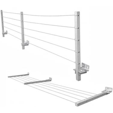 Imagem de Varal de Parede Retratil Aluminio Reforçado 3 Hastes 40 metros Cabo De Aço Com Kit Instalação (Suporta 80kg)