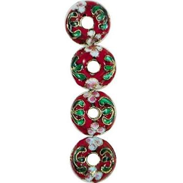 Imagem de EXPO International 16 mm x 16 mm Cloisonne Donut Pacote com 7 | Contas vermelhas de várias joias
