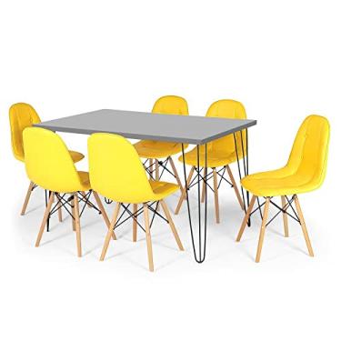 Imagem de Conjunto Mesa de Jantar Hairpin 130x80 Volpi com 6 Cadeiras Eiffel Botonê - Amarelo