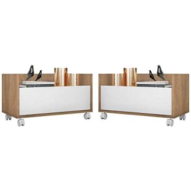 Imagem de Kit c/ 2 Mesas de Cabeceira 80 cm c/Rodízios Multimóveis Rustic/branco