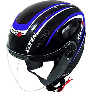 Imagem de Capacete FW3 X OPEN PRETO COM AZUL 58 COM VISEIRA CRISTAL