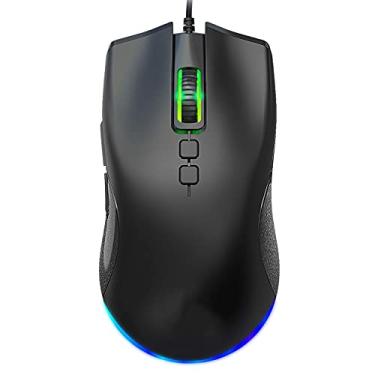 Imagem de Mouse para jogos com fio, mouse óptico E-Sport ergonômico para jogos com luz de fundo de respiração RGB LED, 6400DPI, 7 teclas para notebook computador laptop