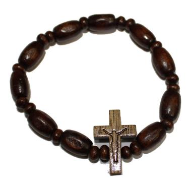 Imagem de Pulseira de Madeira Dezena com Cruz