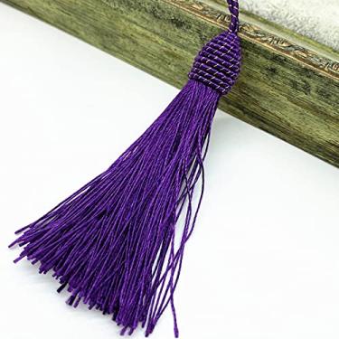 Imagem de 6 pçs/lote 15 cm corda pendurada borlas de seda franja costura franja borla guarnição chave borlas para cortina de enfeite DIY, roxo