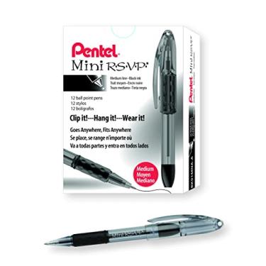 Imagem de Pentel BK91MNA-A Pentel Mini R.S.V.P. Caneta esferográfica, translúcida, tinta preta, pacote com 12