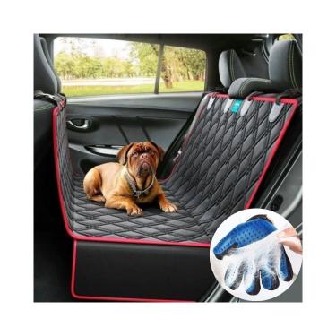 Imagem de Kit Capa Pet Protetor Banco Traseiro Vermelho e Luva Tira Pelo Cão Duke e Dixie