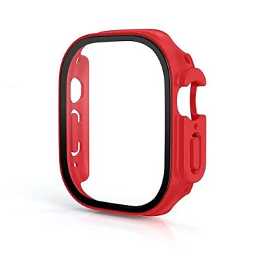 Imagem de XDEWZ Capa de vidro para Apple Watch Case Ultra 49mm PC Bumper Capa Temperada Protetor de Tela Shell Iwatch Série Acessórios Ultra Capa (Cor: Vermelho, Tamanho: Ultra 49MM)