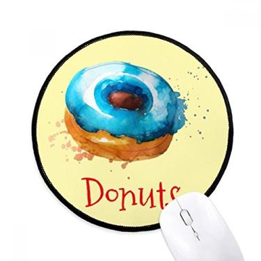 Imagem de DIYthinker Aquarela pintada à mão rosquinha azul sobremesa mouse pad desktop escritório tapete redondo para computador