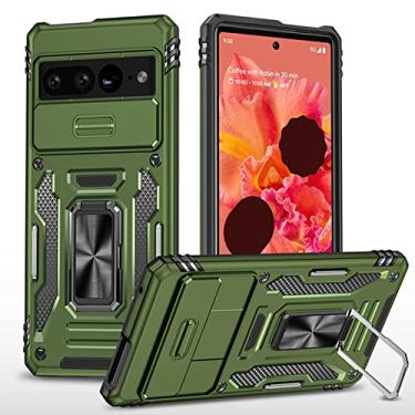 Imagem de YINGDAFENG Capa para Google Pixel 7 Pro, capa de celular resistente resistente de grau militar com suporte de anel magnético, pára-choques TPU + capa híbrida à prova de choque de policarbonato rígido, verde