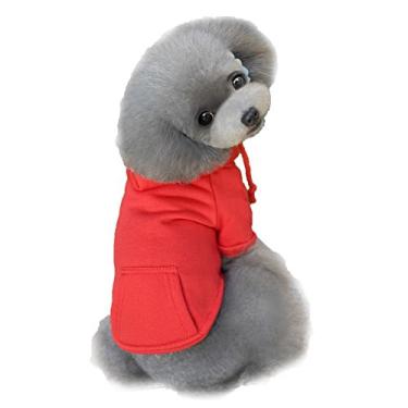 Imagem de WSLCN Suéter para cães e gatos para filhotes de cachorro camiseta clássica quente casaco com capuz bonito roupas moletom respirável para todas as estações vermelho PP