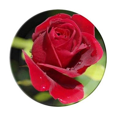 Imagem de Prato de flores de rosas vermelhas escuras, prato decorativo de porcelana salver talheres, prato de jantar