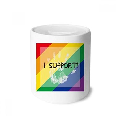 Imagem de DIYthinker LGBT Bandeira de arco-íris I Support Money Box caixa de cerâmica porta-moedas presente de cofrinho