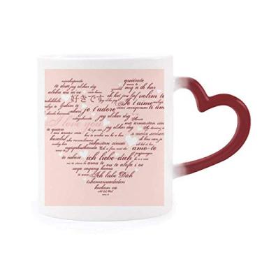 Imagem de Caneca rosa branca em formato de coração dia dos namorados sensível ao calor copo de grés que muda de cor vermelha