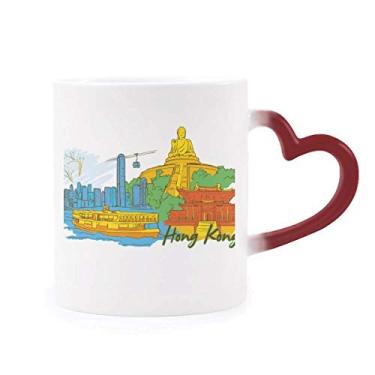 Imagem de Caneca China Hong Kong Victoria Aquarela sensível ao calor Caneca vermelha muda de cor grés
