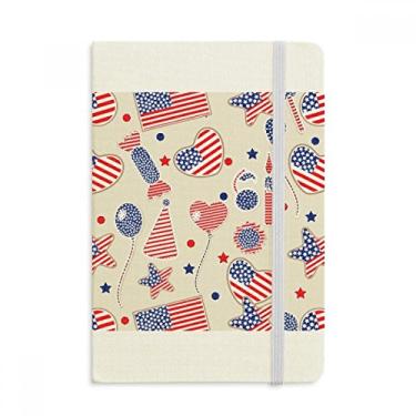 Imagem de Caderno com estampa de balão dos EUA e bandeira de coração com estrela e capa dura em tecido