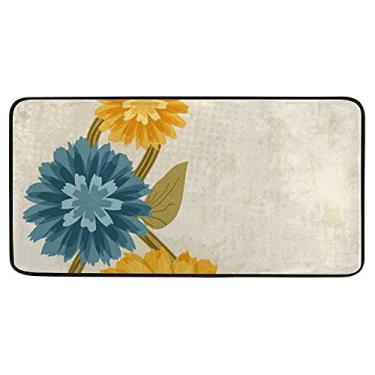 Imagem de Tapetes de cozinha tapete absorvente confortável tapete grunge amarelo azul flores tapete macio corredor para corredor, banheiro, quarto, 99 x 50 cm