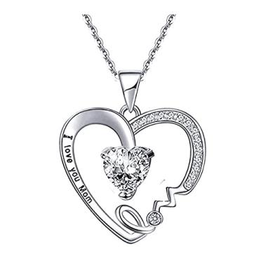 Imagem de Colar fashion com pingente de coração de pêssego I love you mom presente de feriado, Branco, P