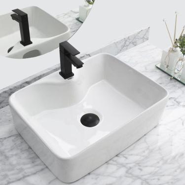 Imagem de Kit Cuba Pia Louça Cerâmica Banheiro C/ Torn e Vál Preta S11