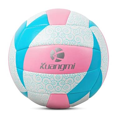 Imagem de Kuangmi Bola de vôlei macia, tamanho oficial 5, para uso interno e externo, para treinamentos esportivos e praia, para iniciantes, adolescentes, adultos (rosa)