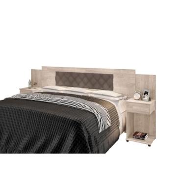 Imagem de Cabeceira Box Bruna Amarula com Capitonê Bege Escuro