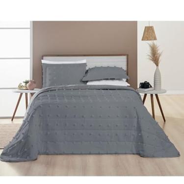 Imagem de Colcha King 3 Peças Cobre Leito Micropercal 300 Fios Popy Cor:Cinza